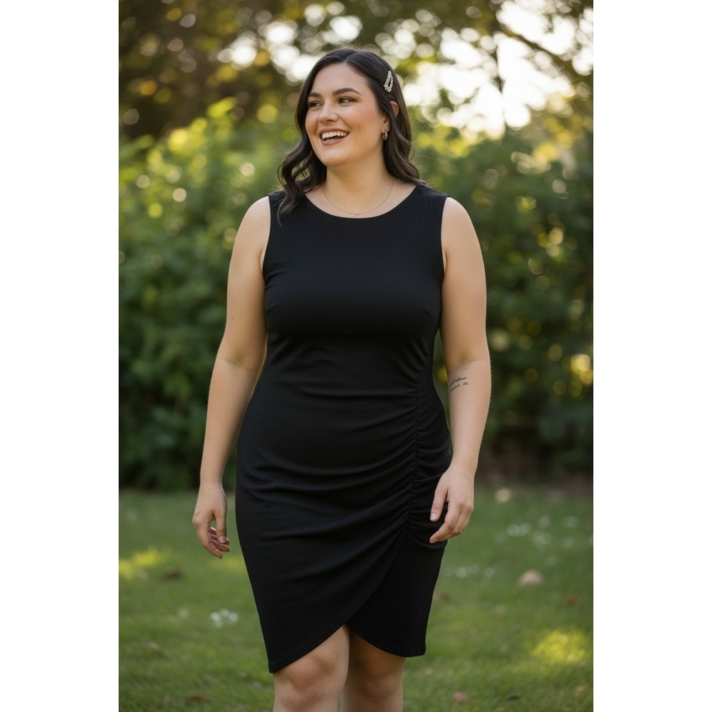 Bisou Bisou Women's 14 Michele Bohbot Black Ruched Sleeveless Sheath Dress